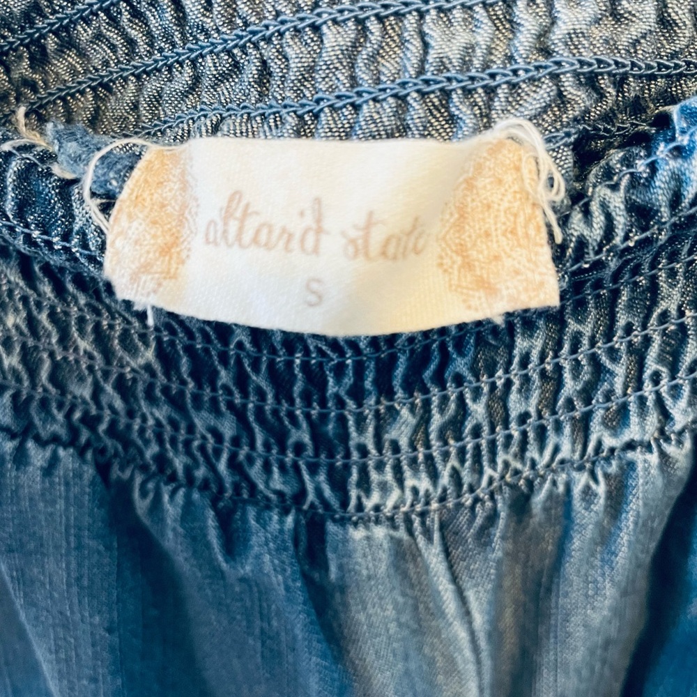 Altar'd State Blue Smocked Waist Denim-Style Palazzo Pants - Picture 3 of 3